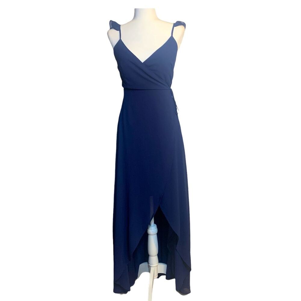 Lulu’s Navy Blue Wrap Dress High Low Size Small O0299